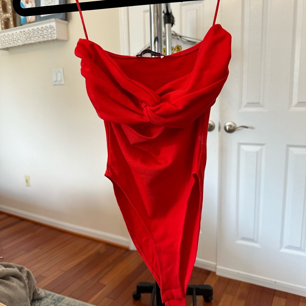 Zara red cut out strapless body suit